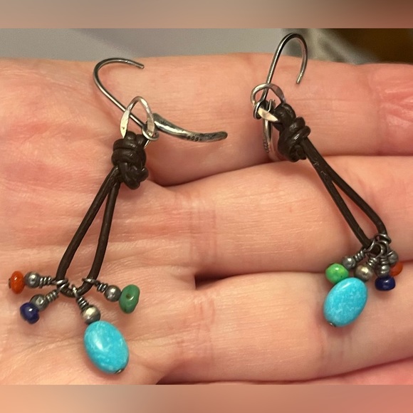 925 leather dangling pierced earrings w/faux stones jewelry - Picture 16 of 16